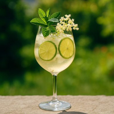 Drink Hugo Spritz z syropem z czarnego bzu