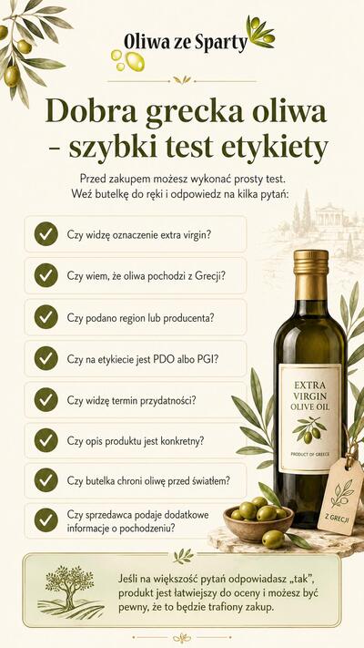 Infografika: jak sprawdzić etykietę greckiej oliwy przed zakupem